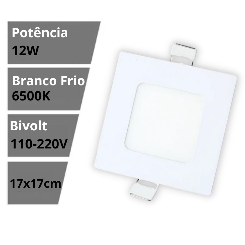 painel-plafon-super-led-12w-embutir-redondo-quadrado-branco-frio