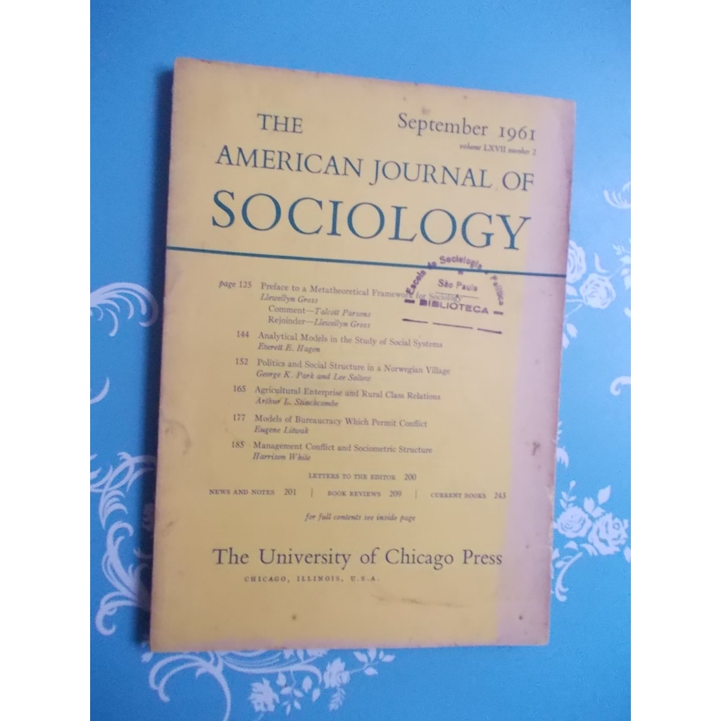 The American Journal Of Sociology Volume LXVII Number 2 -  O Jornal Americano de Sociologia 1961 - September