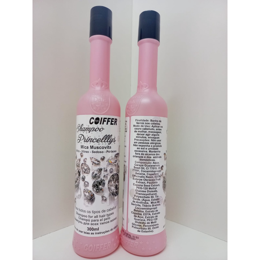 SHAMPOO PRINCELLLYS BANHO DE VERNIZ PARA TODOS OS TIPOS DE CABELO COIFFER  300ML.