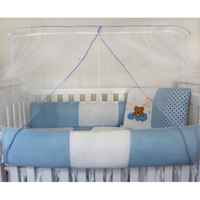 Kit Protetor de Berço Kids com Mosquiteiro Comum 7 peças Ursinho Soninho Azul