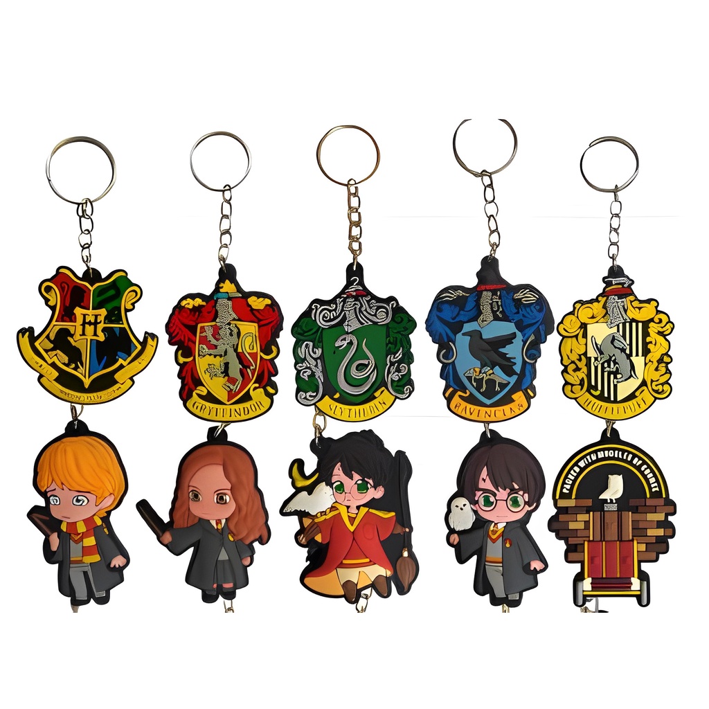 Chaveiro Harry Potter Hermionie Ronald Rony 9 três quartos Lufa Lufa Corvinal Sonserina Grifinoria