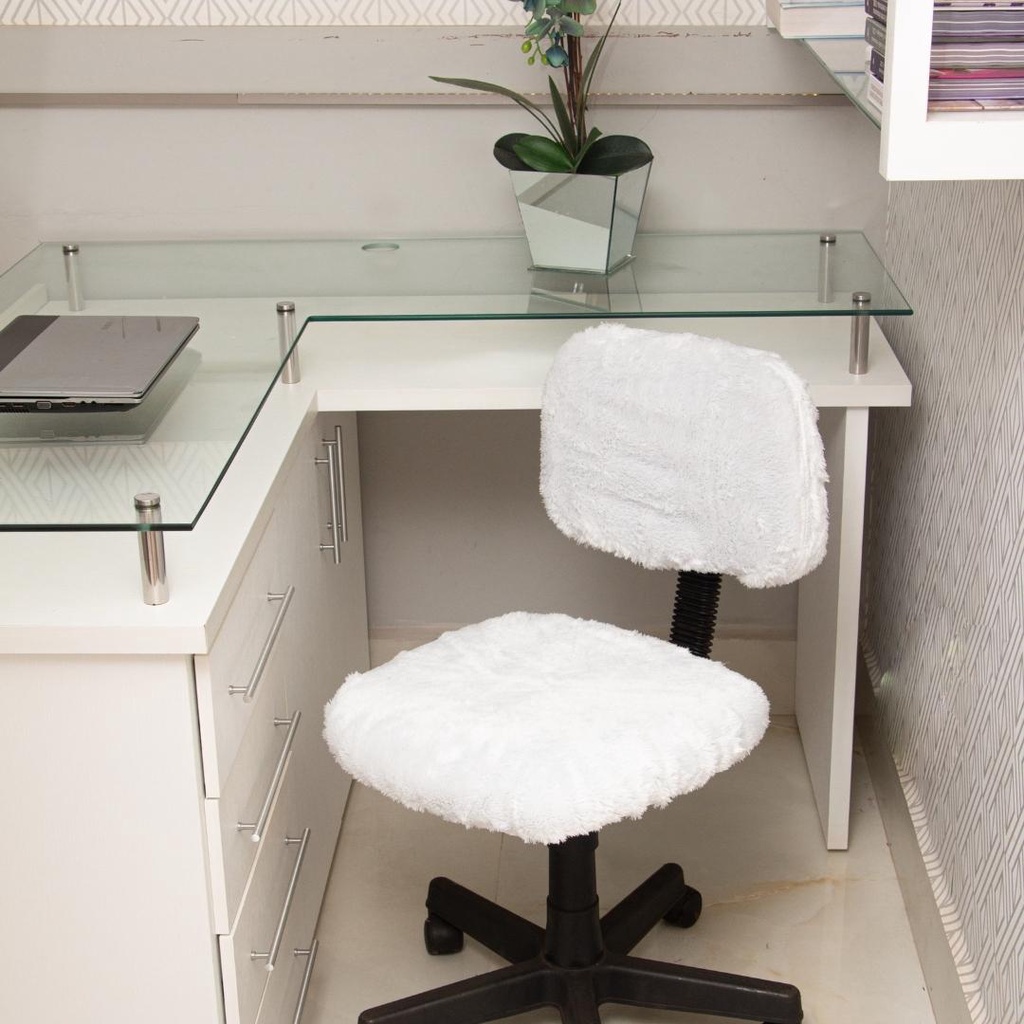 Capa Cadeira Secretaria Pelo Curto Branca escritorio mocho salao estetica manicure maquiagem giratoria