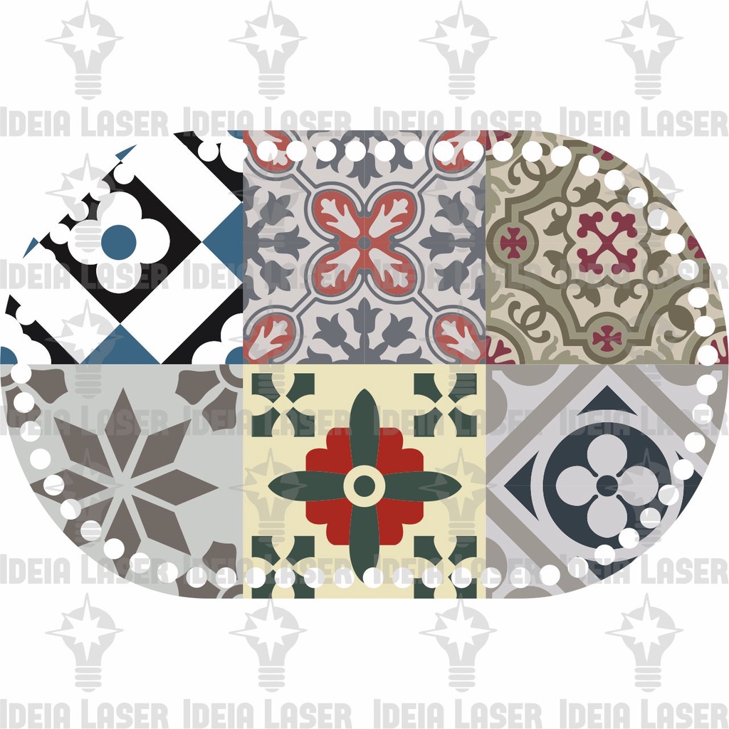 Base MDF Fio de Malha Crochê Base Reta e Mateira Azulejo Português Mod2 18x28