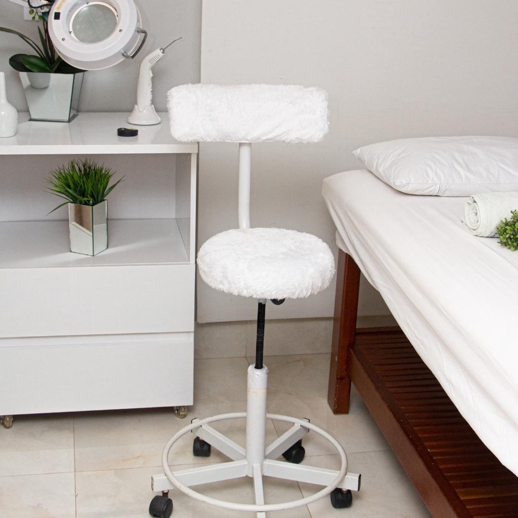 Capa Cadeira Mocho R Pelo Curto Branca escritorio mocho salao estetica manicure maquiagem giratoria