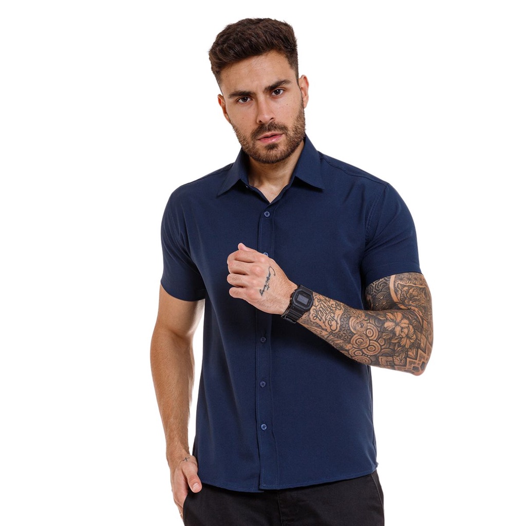 Camisa Social Masculina Manga Curta Slim Fit Luxo Estilo em Oferta na Shopee