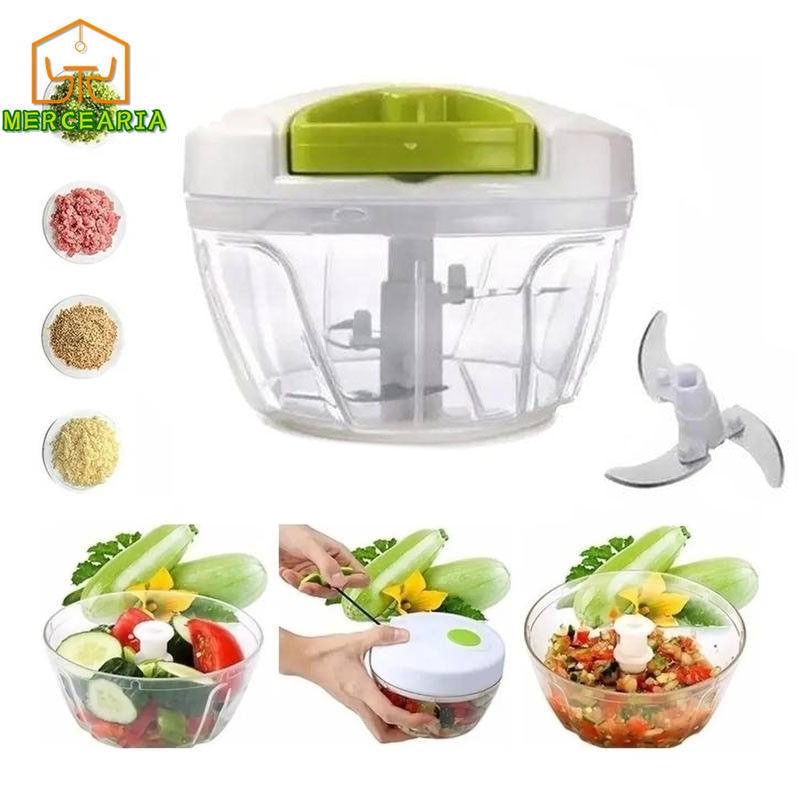Mini Processador De Alimentos Triturador Manual Com 3 Lamina