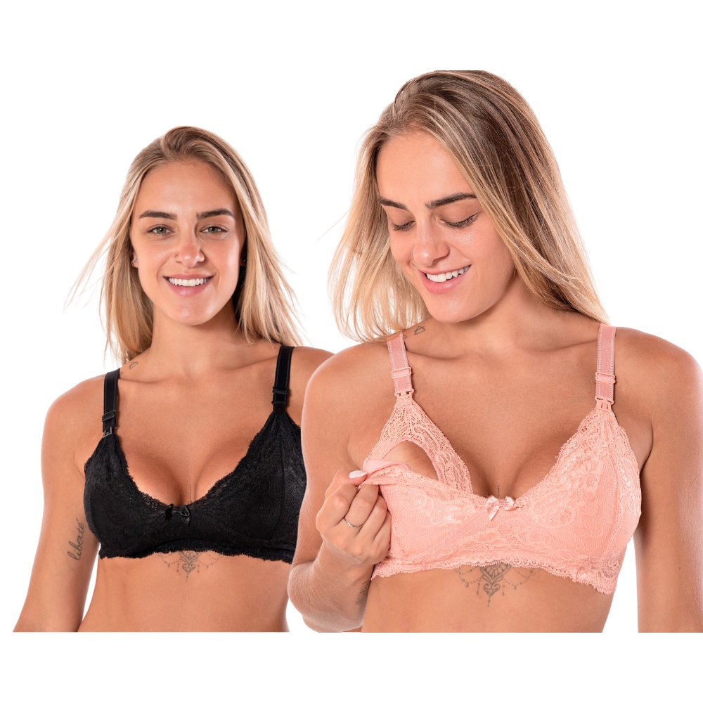 KIT 2 Sutiã de Amamentação Renda Reforçado Gestante Pós Parto em Oferta na Shopee
