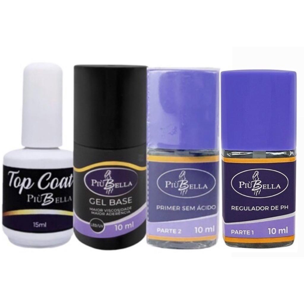 Kit Piu Bella Gel Base+Reg de PH+Primer sem ácido+Top Coat