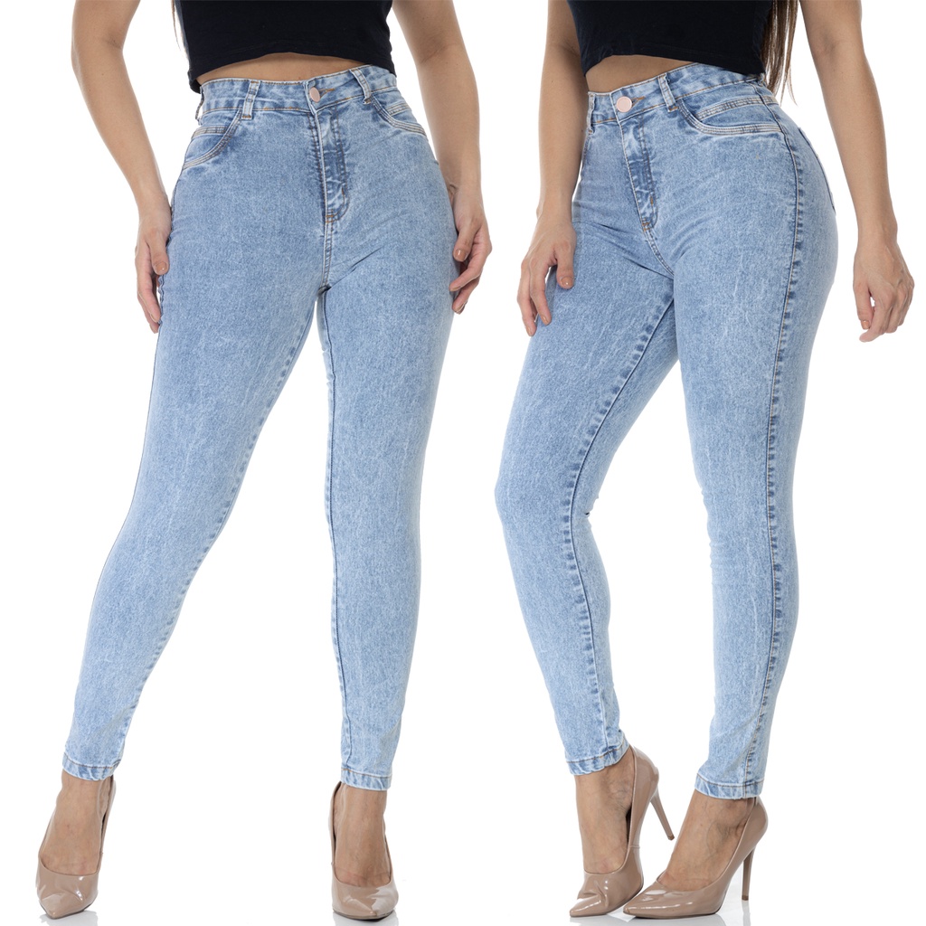 Calça Jeans Feminina Levanta Bumbum Com Lycra Cintura Alta