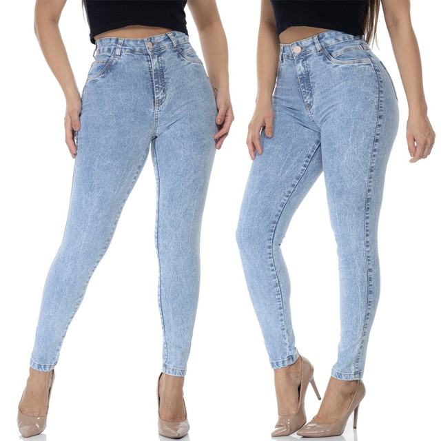 Calça Jeans Feminina Levanta Bumbum Com Lycra Cintura Alta