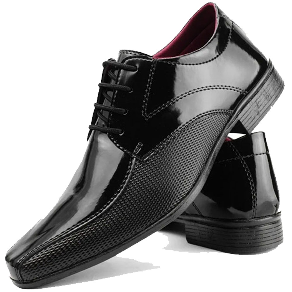 Sapato Social Masculino Preto Envernizado Modelo Amarrar 101
