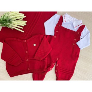 Saída de Maternidade de menino vermelha Jose 4 peças tricot
