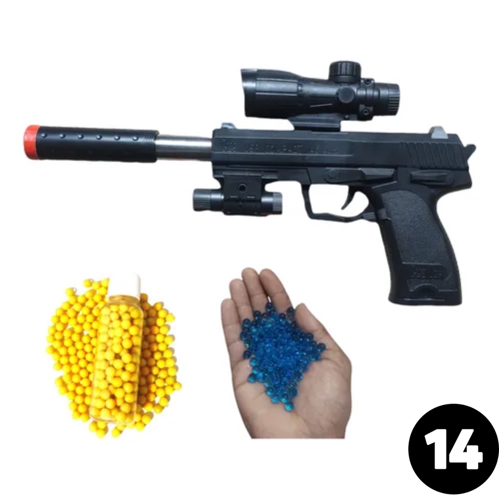 Pistola Airsoft Brinquedo Arma Gel Com Laser 2em1 Escorrega o Preço