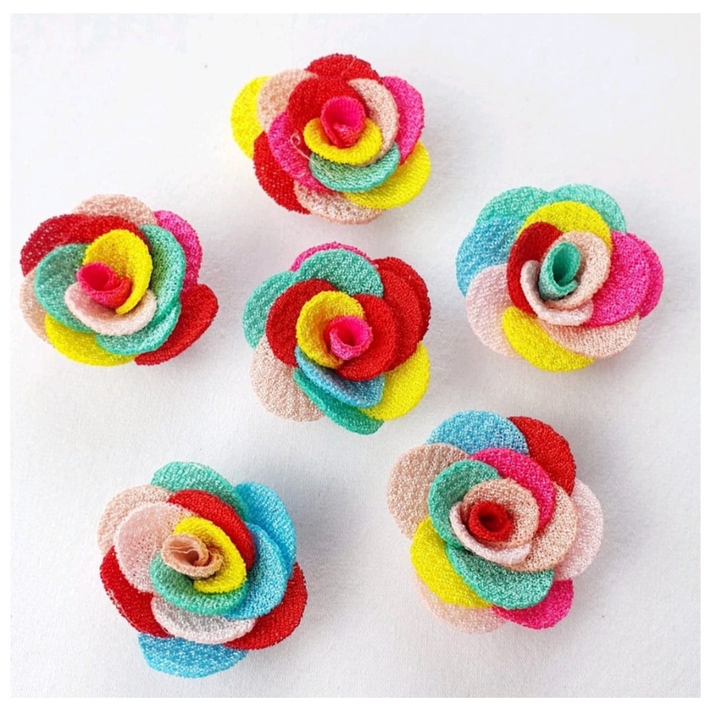 Aplique de Flor Em Tecido Multicores Poliéster 3cm Com 10 Unidades