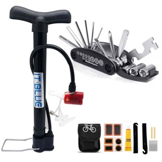 Kit De Remendo E Reparo Manutenção Com Chave Allen Bike + Bomba De Encher Bola Pneu Alumínio Inflar