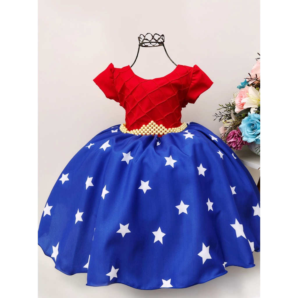 Fantasia Vestido Mulher Maravilha Infantil De Festa 4 Ao 12