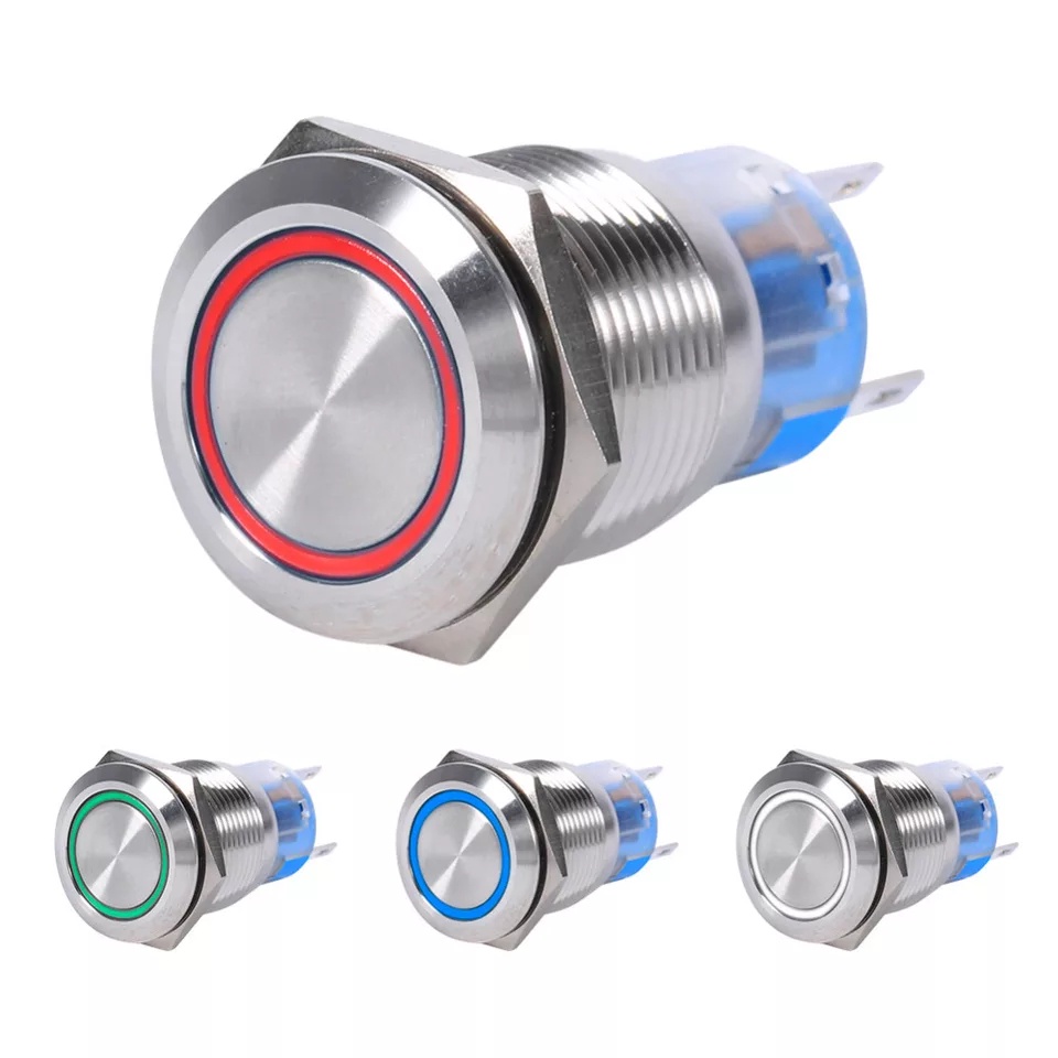 Botoeira Pulso Start Push Button 19mm Botão Reset Tipo Campainha Iluminado LED 12v 24v Automação Cores