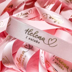Fita de Cetim Personalizada 22 MM - 10 metros logo, aniversário, nome, empresa, loja, escrita, frase, sacola, casamento