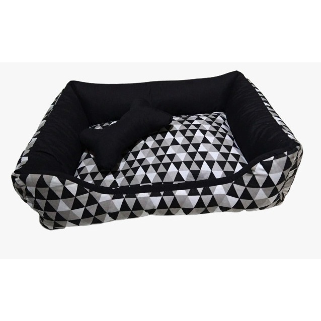 Cama de Cachorro Caminha Pet Cama pra gato ou cachorro +Ossinho Tamanho M lavavel Fundo Impermeavel Geometrico Preto