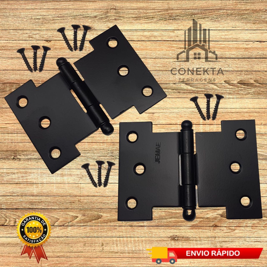 Kit 2 Dobradiça Palmela Preta 3 1/2" Para Janela Colonial Com 12 Parafusos