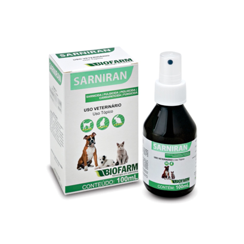 Sarniran 100ml - spray sarnicida e fungicida para cães , gatos e coelhos