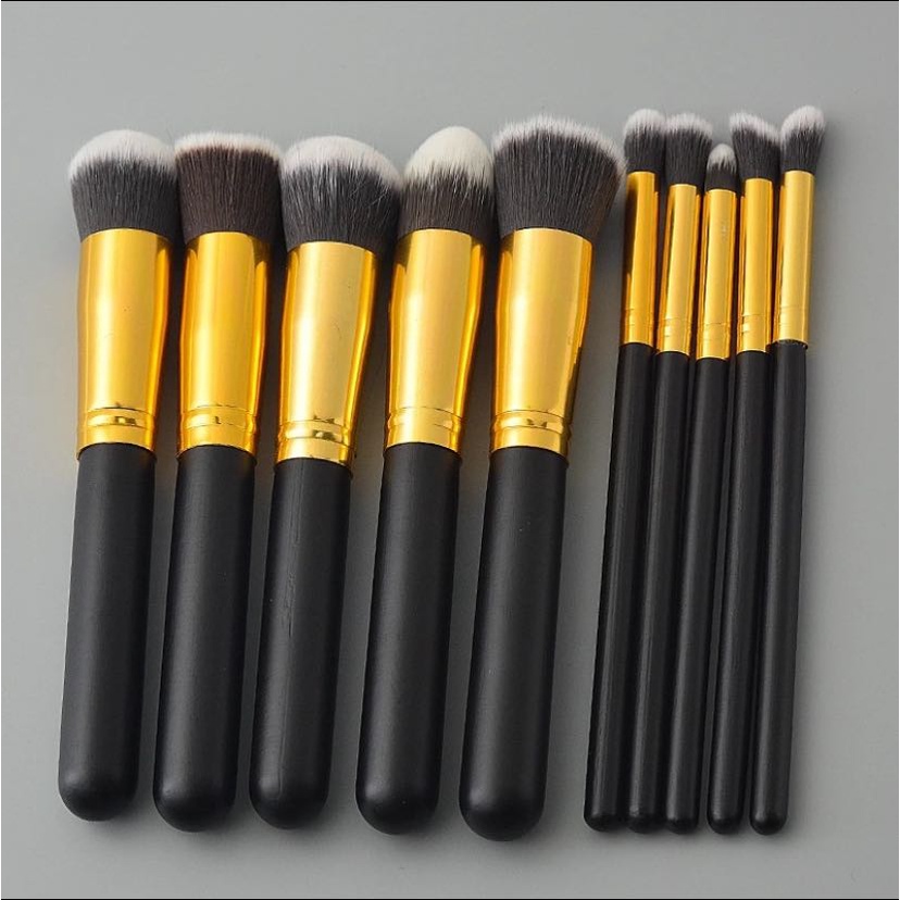 Kit 10 peças pincel kabuki precisão  Conjunto de Maquiagem para Sombra Delineador Lábios Pó Base em Oferta na Shopee