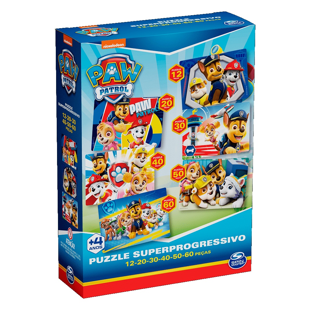 Quebra Cabeça Progressivo Patrulha Canina (12/20/30/40/50/60 Peças) - Grow 4342 em Oferta na Shopee