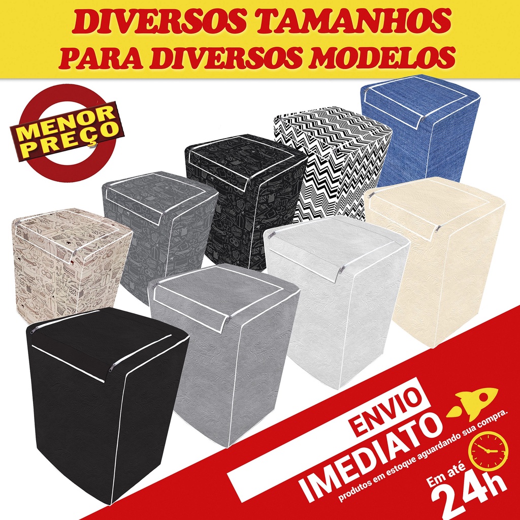 Capa Maquina de Lavar c/ Zíper Proteção Total Abertura Superior Diversos Tamanhos Para Tod...