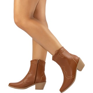 Bota Feminina Western Country Confortável Texana Faroeste Salto Grosso Cano Curto Rodeio