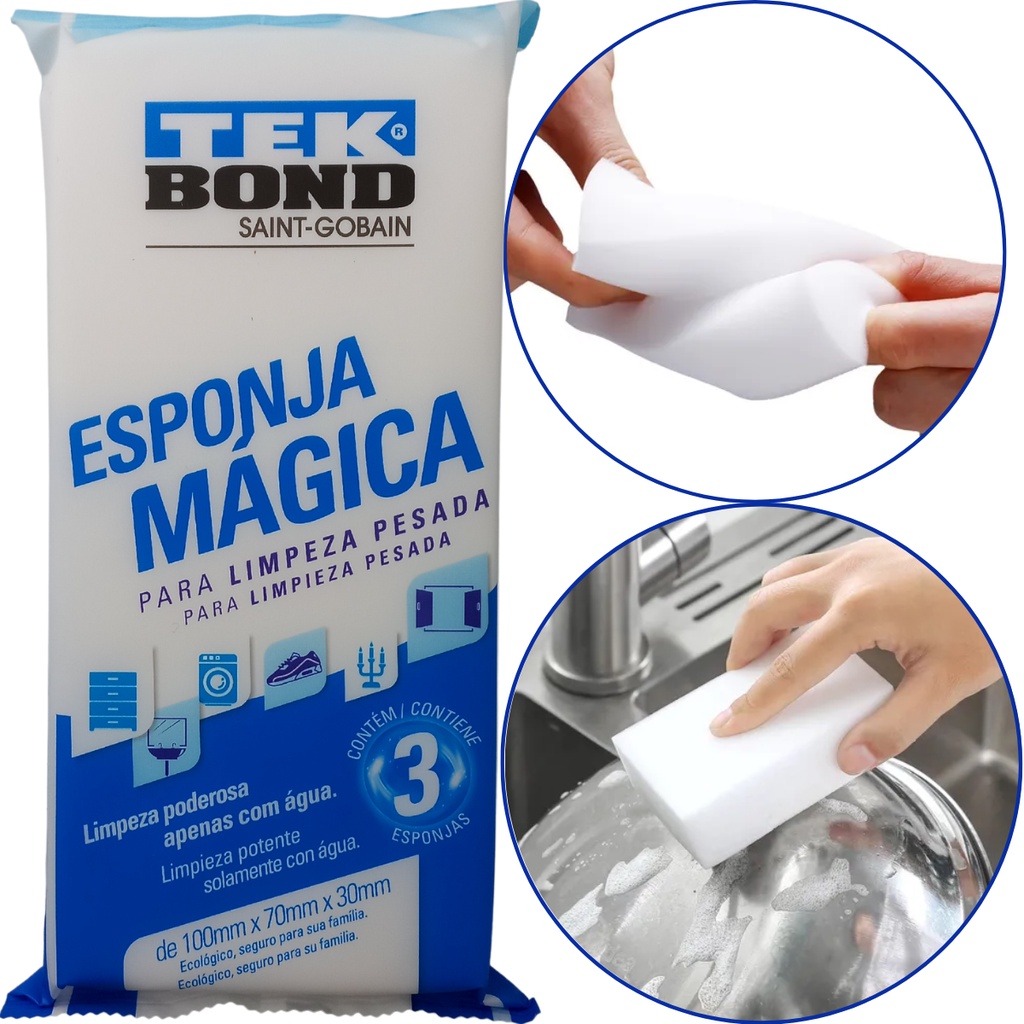 3 Esponjas Mágicas Para Limpeza TekBond Limpa e Remove Manchas - Home & Living