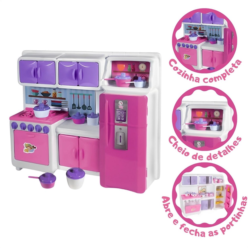 Cozinha Infantil Coleção Cristal Rosa Fashion Com Geladeira E Fogão - Mom & Baby