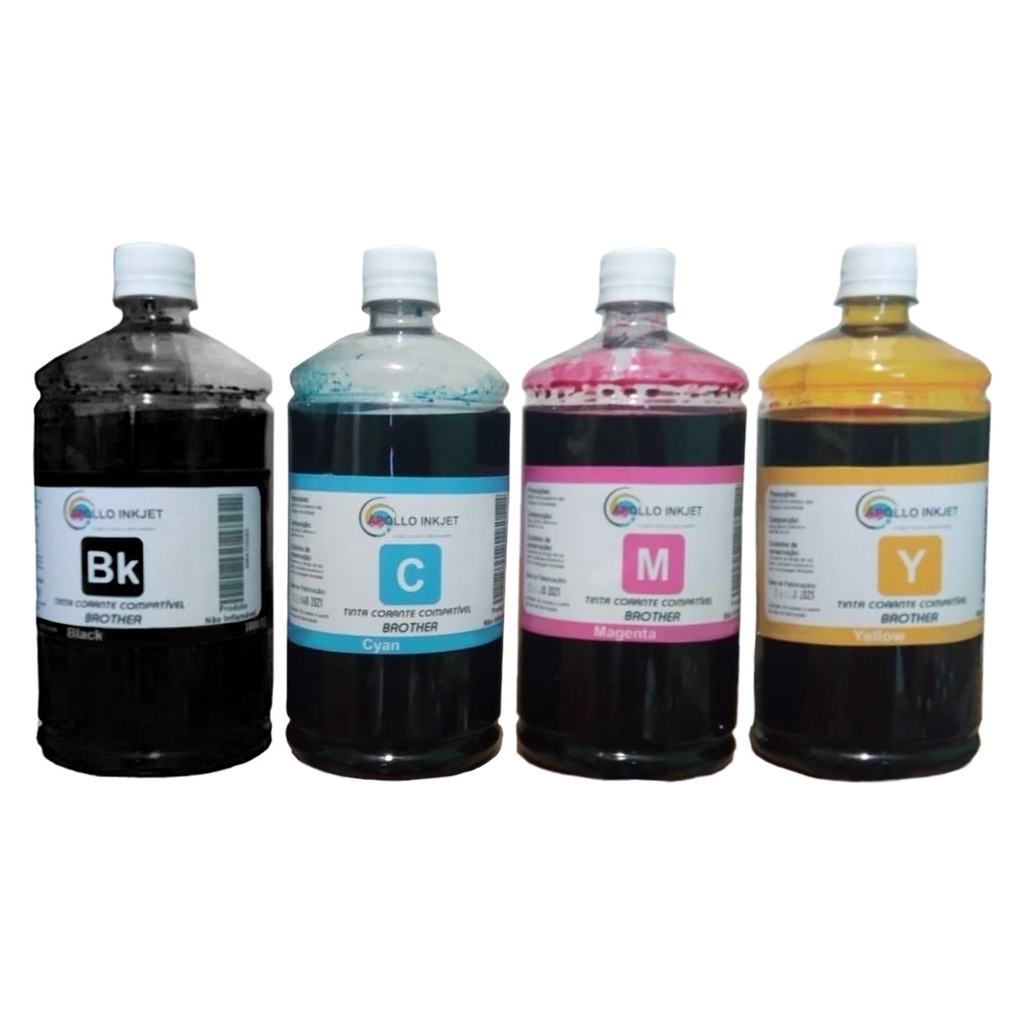 Kit 4 Litros Tinta Compatível APOLLO INKJET P/ Impressora Brother Mfc-j6510dw/ Dcp