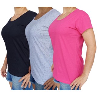 Camiseta Feminina Baby Look Básica Gola Redonda Algodão