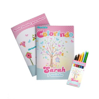 30 Kit colorir revista giz personalizados lembrancinha