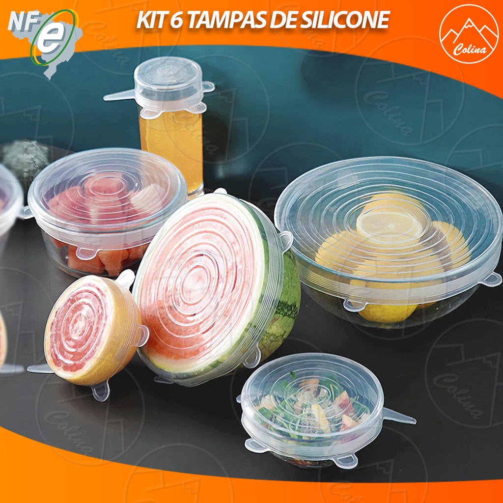 jogo 6 Tampas Panela Potes de Silicone Reutilizável Universal Elástica