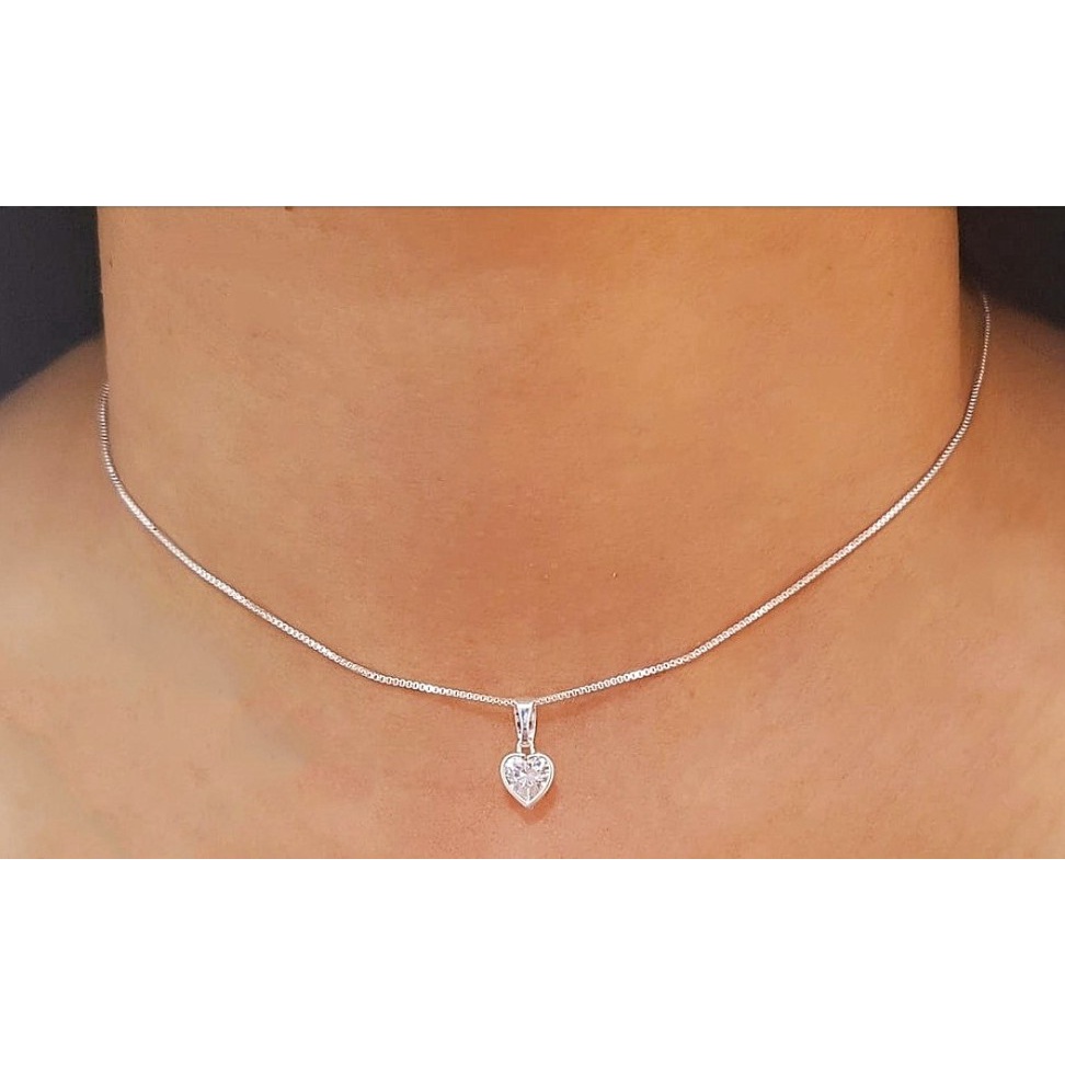 Colar Corrente Veneziana Feminina Ponto de Luz Coração Pedra Zircônia Folheado A Prata 925 45 cm em Oferta na Shopee