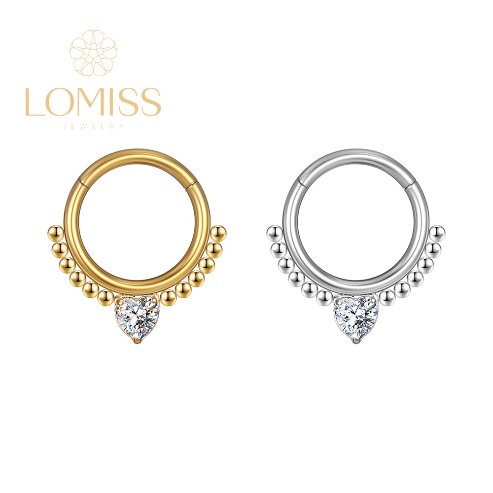 Piercing Argola Aço Cirúrgico PVD Segmento Articulado Bolinhas Zircônia Coração Cravejada《Lomiss semijoias》 em Oferta na Shopee