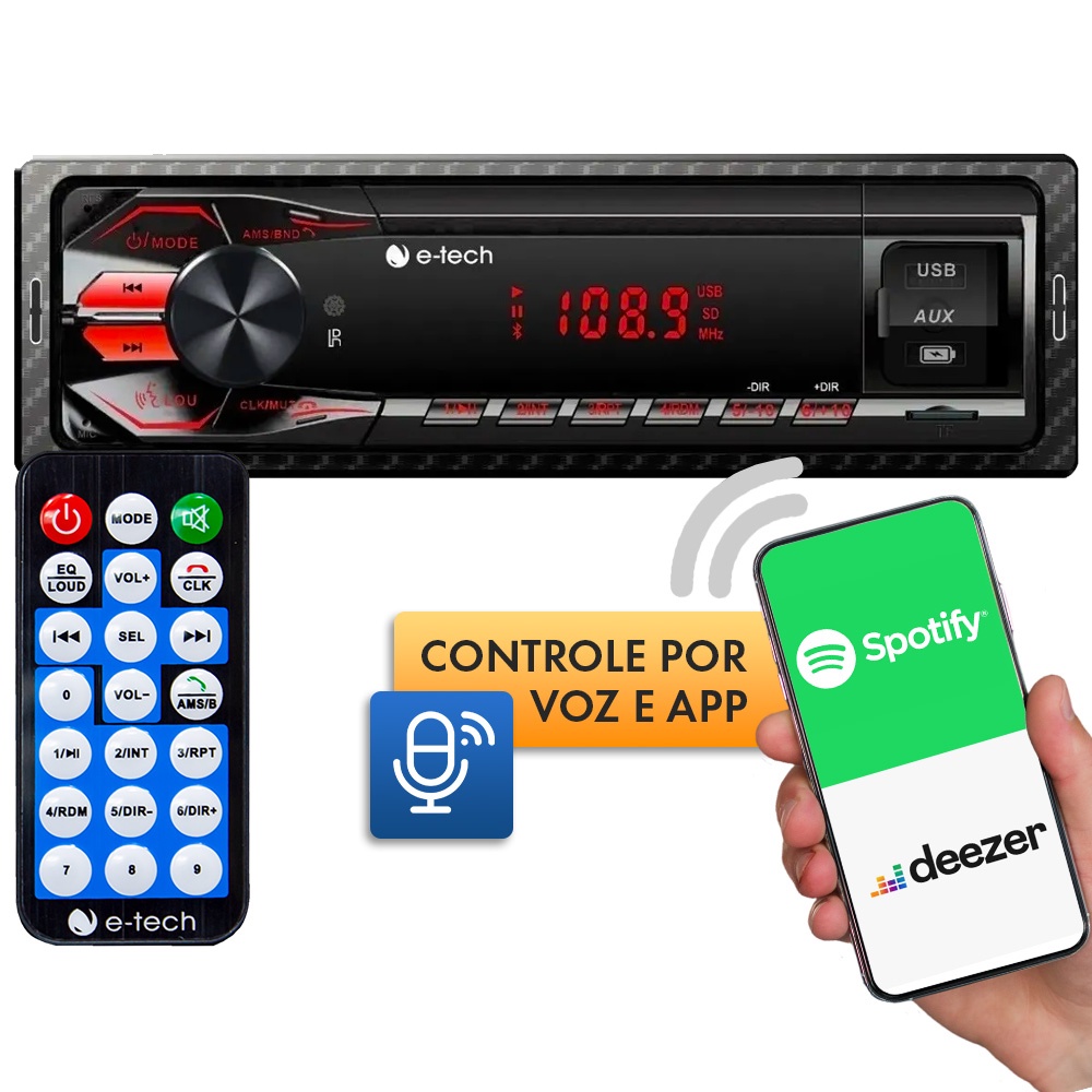 Rádio Som Automotivo Mp3 Bluetooth 2 Usb Aux Fm Sd Bt 100w