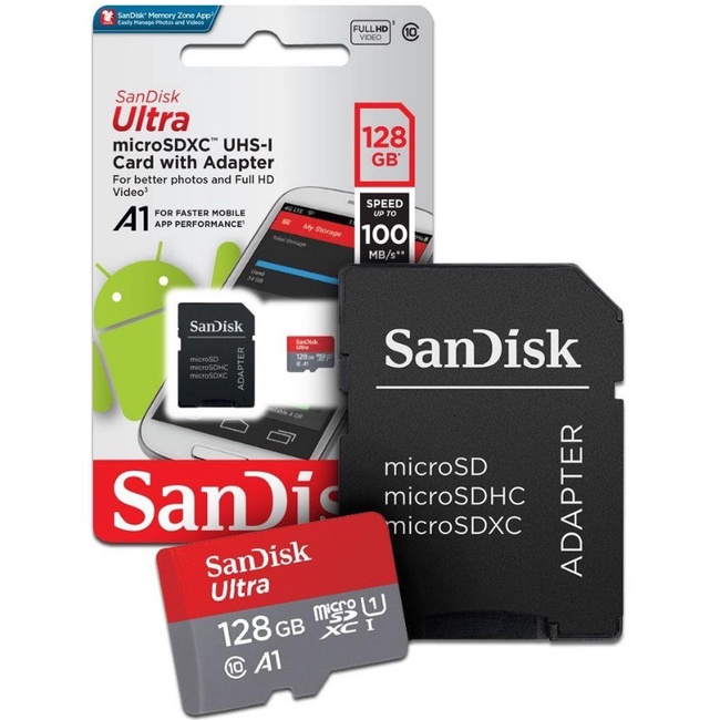 Cartão de Memoria SanDisk Ultra MicroSD Salva Fotos Videos Imagens Acompanhado de Adaptador SD 100% Original 128 Gigas Celular smartphone tablet adaptador