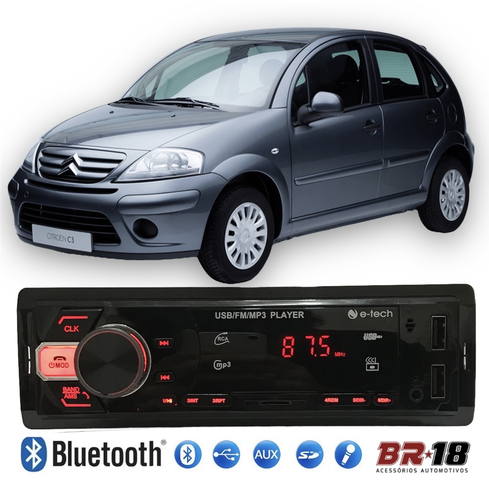 Radio Mp3 Som Automotivo Bluetooth Usb Cartão Sd Citroen C3