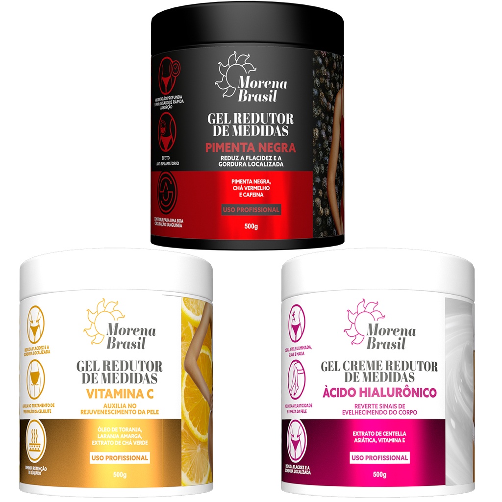 💖 Kit Gel Modelador Corporal Profissional🖤 Pimenta Negra + Laranja Amarga + Ácido Hialurónico 💛
