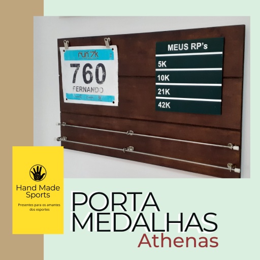 PORTA MEDALHAS ARTESANAL EM MDF TABACO PARA CORRIDA OUTROS ESPORTES COM QUADRO DE RECORDES PESSOAIS