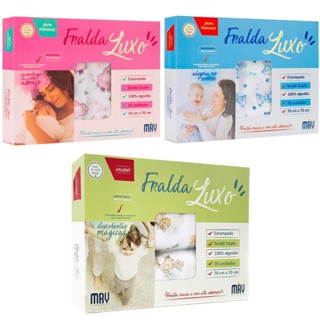 Fralda de Pano Bebê Luxo Caixa C/5 Peças Tecido Duplo 100% Algodão Estampada 70x70cm Minasrey