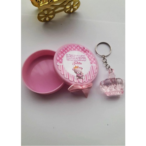 Kit 20 - Latinha Personalizada Com Chaveiro Coroa Acrílico Lembrancinha Chá de Bebê, Maternidade