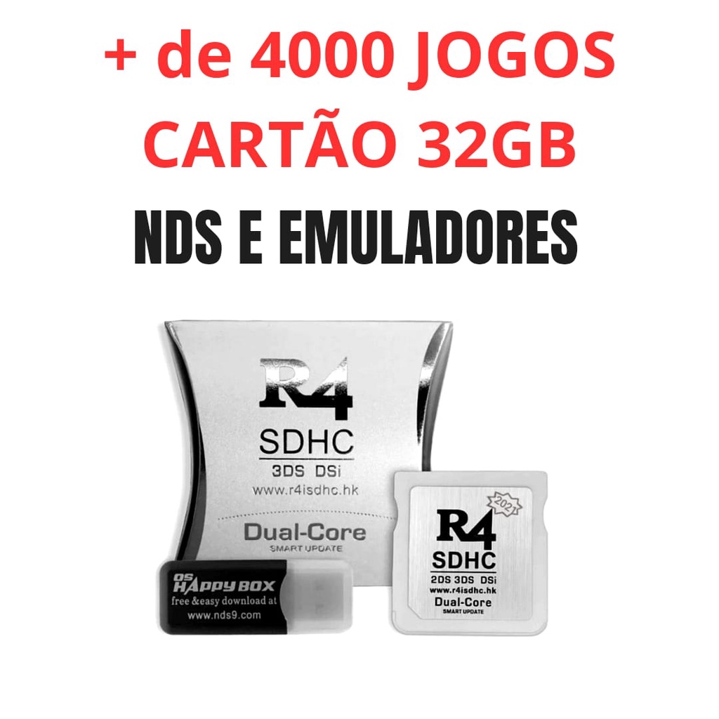 Flashcard R4 + 32Gb Com Milhares de Jogos e Emuladores Compatível todos modelos Nintendo Ds 3Ds