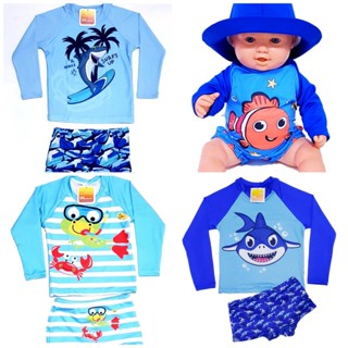 Conjunto Bebe menino proteção UV 50+ camiseta e sunga de 3 meses a 24 meses Praia Piscina ...