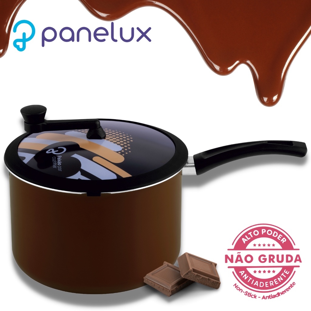 Pipoqueira Antiaderente de Fogão Panela com Tampa de Vidro Marrom Chocolate Panelux