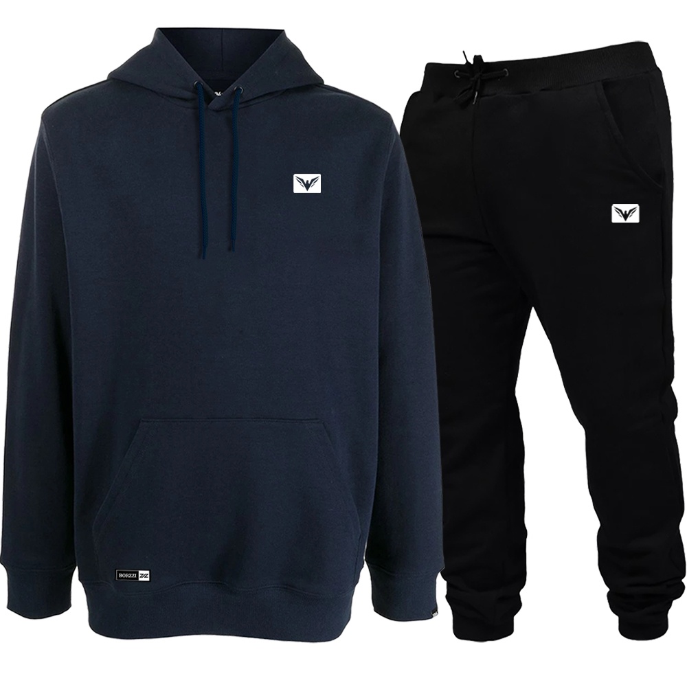 Conjunto com Blusa e Calça De Frio Moleton Capuz Bolso Cordão Neon Canguru Macio