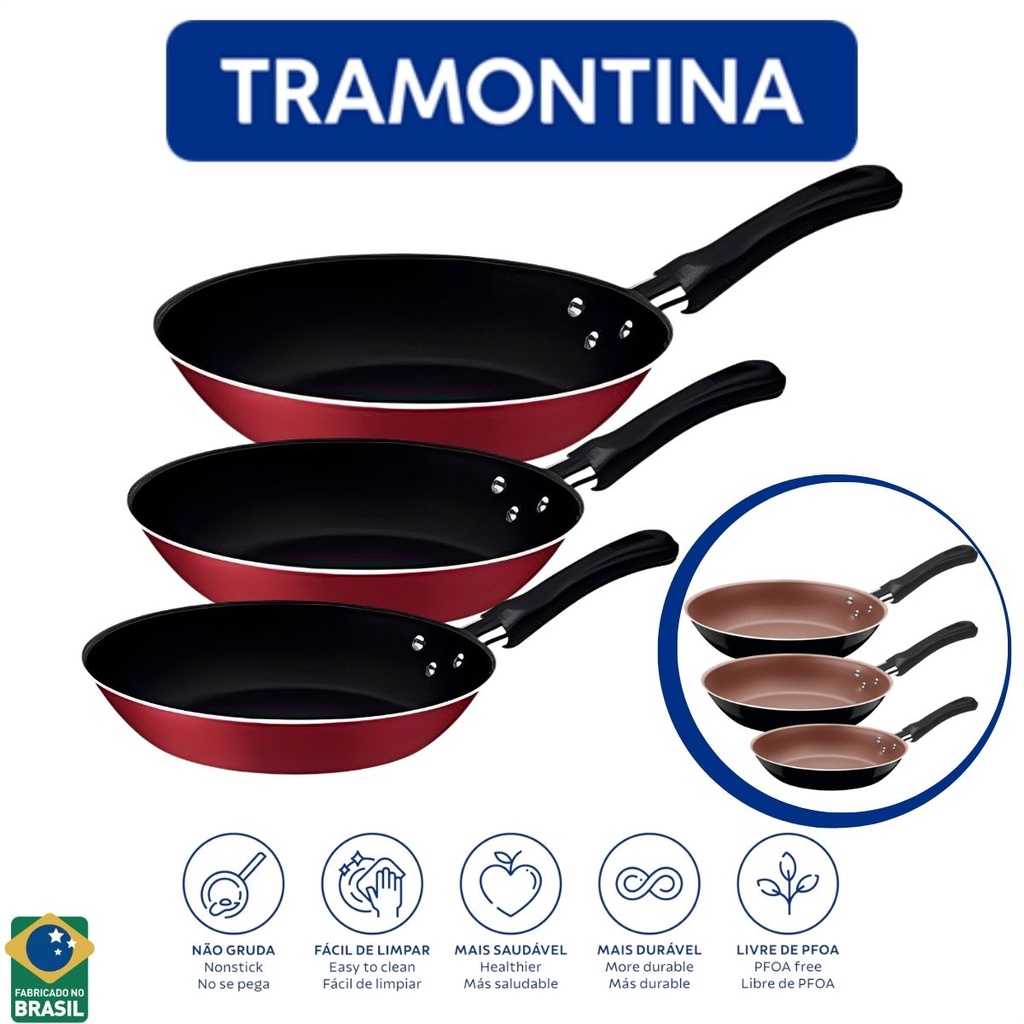 Jogo De Frigideiras Tramontina Em Aluminio Caribe Com Três 03 Peças Varias Cores