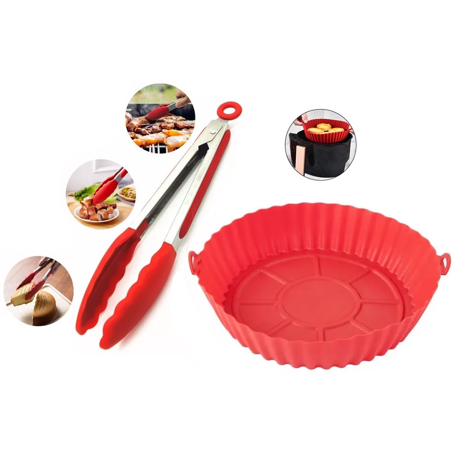 Kit Forma de Silicone Protetor Forro para fritadeira Air Fryer + Pegador Pinça